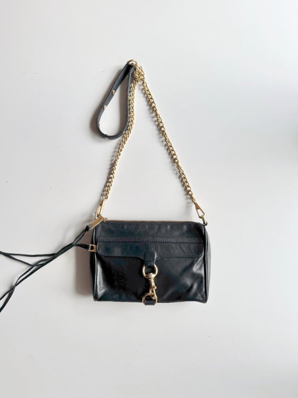 REBECCA MINKOFF Mini MAC Black Leather Gold Chain Crossbody Purse Bag